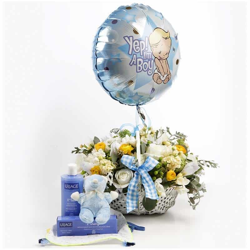 Cesta de flores parabéns pelo nascimento do bebé - Kit Bebé Feliz